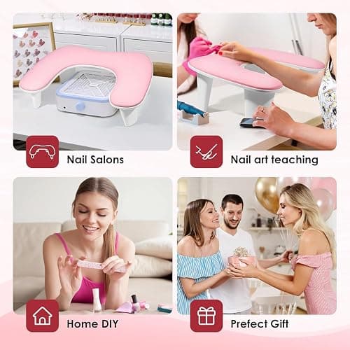Arm Rest for Nails Tech - U-shaped Manicure Nail Hand Rest Pillow Cushion, Big Microfiber Leather Nail Arm Rest Stand for Acrylic Nail Art Tech (Pink) thumbnail 7