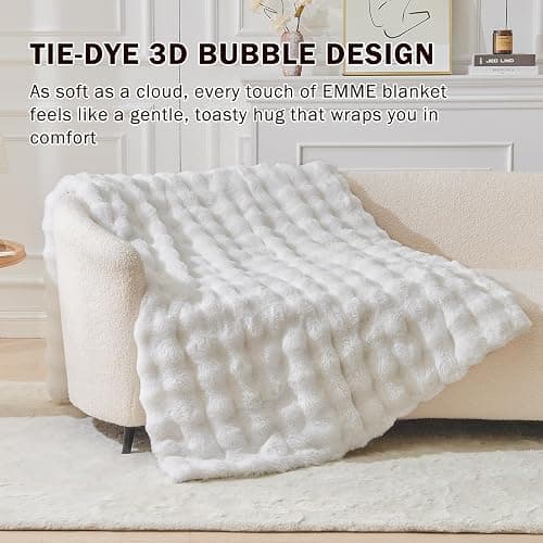 EMME Bubble Decke Sofa Kuscheldecke Kaninchen Plüsch Dicke Decke, Wohndecke Flauschig Sofaüberwurf Couchdecke, Fleecedecke, Flauschige Wohndecke für Couch thumbnail 5