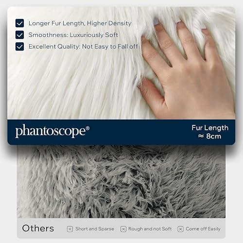 Phantoscope Pack of 2 Faux Fur Solid Throw Decorative Pillow Cover Cushion Covers Luxury Soft Halloween Decorative Pillowcase Fuzzy Pillow Covers for Bed/Couch, Cream White 18 x 18 Inches thumbnail 3