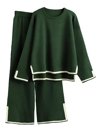 Tanming Women's 2 Piece Outfits Long Sleeve Knit Sweater Top Wide Leg Pants Lounge Sets Tracksuits - Image 1
