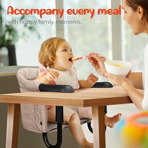 lulunemo Hook On High Chair, Portable & Foldable, Suitable for Family & Travel, Baby 6-36 Months, Khaki thumbnail 8