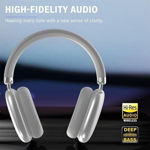 Wireless Headphones Bluetooth Headphones Active Noise Cancelling Over-Ear Head-Phones with Microphones, 24 Hours Playtime, HiFi Audio Adjustable Headset for iPhone/Android/Samsung - White thumbnail 2