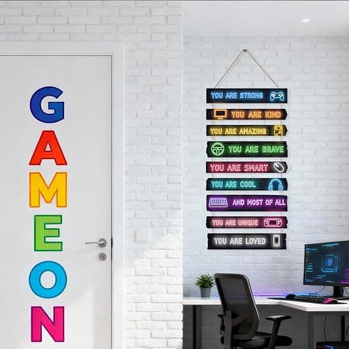 Game Room Decor for Boys, 9-Piece Gaming Wall Art with Inspirational Quotes, Gamer Themed Wooden Signs for Kids Bedroom, Video Game Playroom & Boys Room Wall Decor thumbnail 7