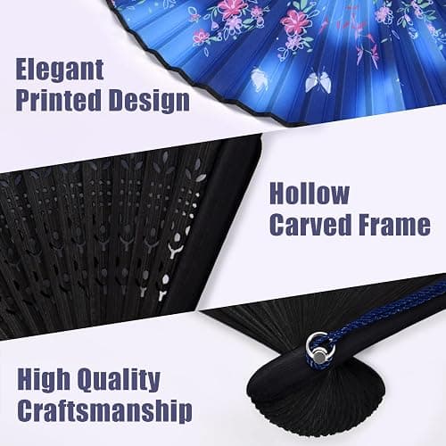 WEARXI Handheld Fan, 4 PCS Hand Fan, Chinese Folding Fan for Women Foldable, Silk Bamboo Hand Held Fan, Paper Hand Fan thumbnail 4