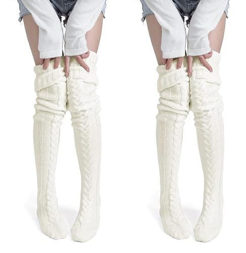 Pcavin Women's Thigh High Socks Over the Knee Cable Knit Boot Socks, Long Warm Fashion Leg Warmers Winter - Image 1