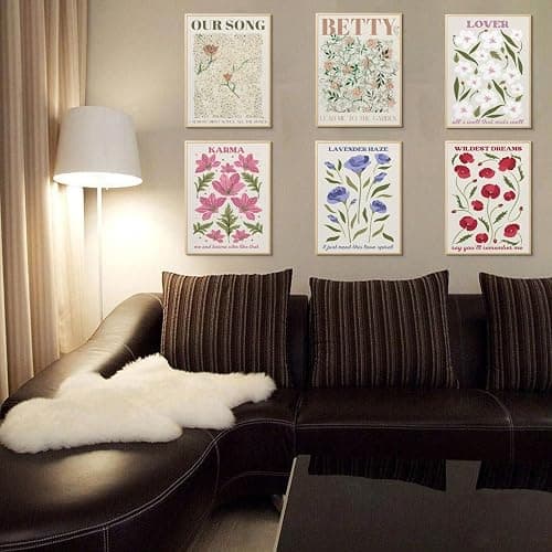 CEKEIOLMLW Stunning Cute Flower Music Song Lyrics Inspired Poster Set for Teen Girl Print Wall Art Pop Country Folk Singer Midnights Floral Dorm Preppy Room Decor Unframed 6pcs 8x10in thumbnail 5