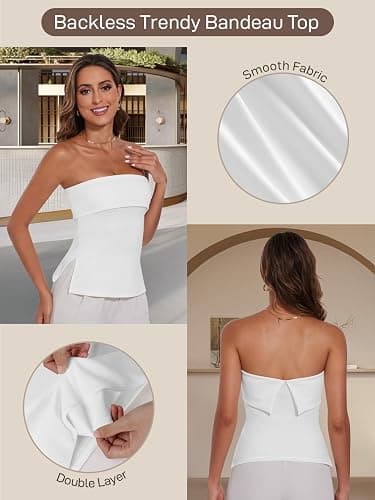 Strapless Tube Tops for Women Backless Going Out Bandeau Top Sexy Trendy Off Shoulder Side Split Summer Bustier Tops thumbnail 3