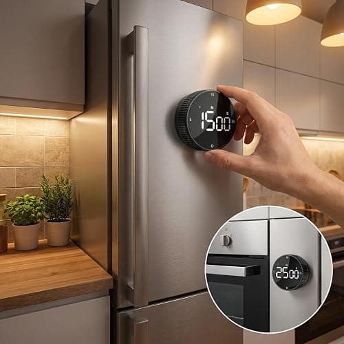 TLTWHS Rechargeable Magnetic Kitchen Timer, LED Countdown/Count-Up Timer, Supports USB-C Charging, with Loud Alarm, 3 Preset Quick Times (5/15/25m), Perfect for Kitchen Cooking, Studying, and Fitness thumbnail 5