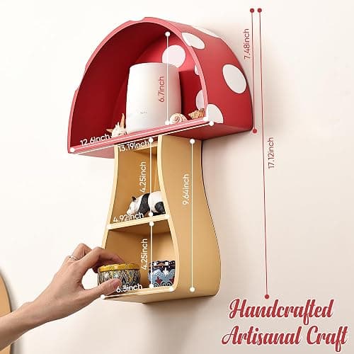 Fungi Fun Floating Mushroom Shelf, Fun & Whimsical Wall Decor for Nursery, Bedroom, Kitchen & Bathroom, Unique Wall Shelves for Living Room - Adorable Mushroom Stuff & Room Decor, Ideal for Gifts thumbnail 3