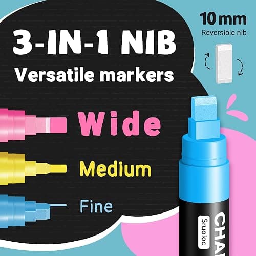 Window Chalk Markers for Glass Washable, 10 Colors Jumbo Liquid Chalk Marker with 10mm 3 in 1 Nib Thick Wide Tips, Big Chalkboard Markers, Car Paint Pen for Auto, Bistro, Mirror, Poster, Blackboards thumbnail 2