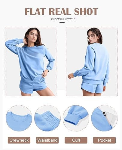 SELINK Women 2 Piece Outfits Sweatsuit Casual Long Sleeve Pullover and Shorts Sets Travel Tracksuit thumbnail 4