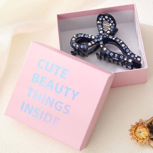 AWAYTR Rhinestone Hair Bow Claw Clip for Women, 4.3", Butterfly Style, Non Slip, for Long Thick Hair (Navy) thumbnail 8