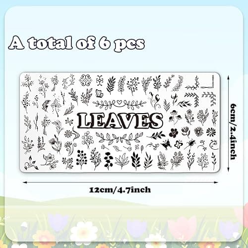 Whaline 6Pcs Spring Floral Leaves Nail Plates Stamping Set Plant Leaves Stamp Templates Nail Art Plates for DIY Print Manicure Salon Design thumbnail 3