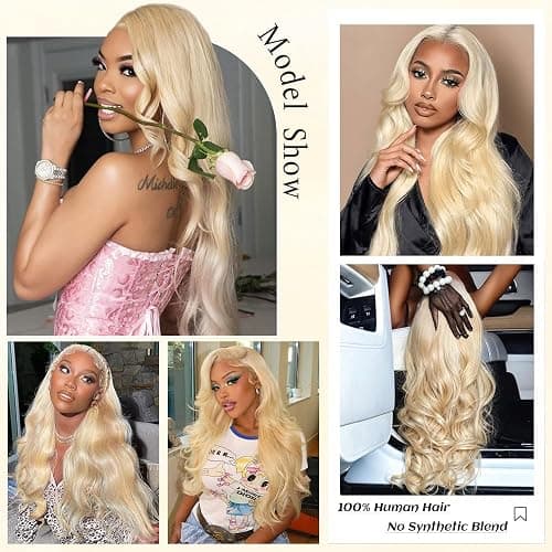 Femca 613 13x6 Lace Front Wig Human Hair 30 Inch 100% Real Blonde Wig Human Hair Body Wave HD Lace Front Wigs Human Hair 200 Density Easily Stained No Tangle Minimal Shedding Longer Life thumbnail 3