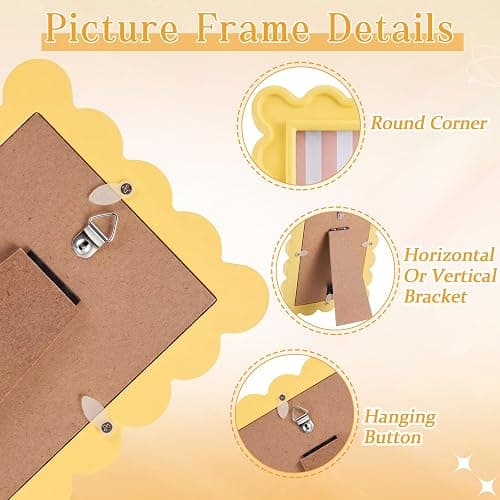 AceOrbit 4x6 Inches Light Yellow Flower Wavy Scalloped Picture Frame Cute Wavy Edge Wooden Real Glass Photo Frame for Desktop Display Home Decor Family Friends Wedding Graduation Gifts thumbnail 4