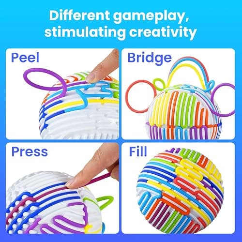 Keculf Upgraded 3D Sensory Activity Ball With 25 Strings, Diy Push Peel Sensory Activity Board, Sensory Fidget Toys for Autism Adhd Kids Adults Calming Stress, Travel-Friendly Toys Stress Relief Gifts thumbnail 5