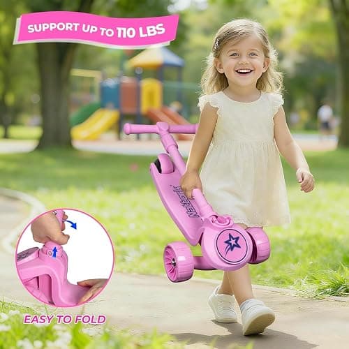 Nattork Kids Scooter for Girls Boys with Light Up Wheels, 3 Adjustable Height Handlebars, Lean-to-Steer Technology, Widen Anti-Slip Deck, 3 Wheel Scooter for kid ages 3-8, Support Riders Up to 110 LBS thumbnail 6