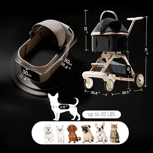 EPPMagice All-Terrain Pet Stroller for Small Medium Dogs & Cats, 20 lbs Capacity - Portable Carrier with One-Touch Brake, Lightweight Foldable Design & Shock Absorption Wheels,Beige thumbnail 2