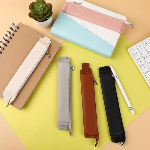 Azefnuhk 5 Pcs Pen Holder for Notebook, Elastic Notebook Band Holders, PU Leather Adjustable Pen Sleeve Pouch, Pencil Holder Case, Detachable Zipper Pen Pouch for Notebook Planners Binders and Books thumbnail 4