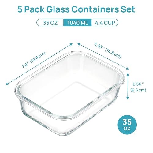 Vtopmart 5 Pack Glass Food Storage Containers with Bamboo Lids, 35oz | Reusable Meal Prep Containers for Leftovers, Lunch & Kitchen Storage, Microwave, Dishwasher Safe Glass Food Containers thumbnail 3