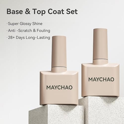 MAYCHAO 15ml 2 Pcs Glassy Gel Top Coat and Base Coat Set,No Wipe Foundation Combination for UV Light Cure Nail Polish thumbnail 2