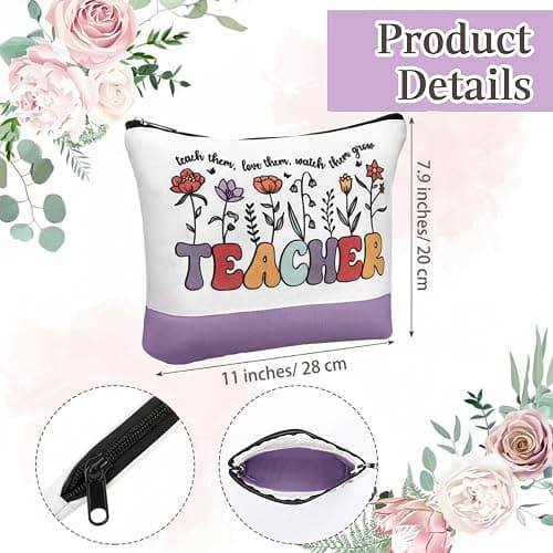 Shinylin 2 Pcs Teacher Appreciation Gifts Canvas Tote Bag with Makeup Bag Thank You Gift for Teacher from Student Retirement thumbnail 5