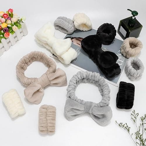 SuPoo 12pcs Microfiber Hair Band and Wrist Band Set, Grey, for Washing Face, Makeup, Spa, Sports, Yoga, Shower, Absorbent, Skin Care, Headband, Wrist Towels for Women thumbnail 5