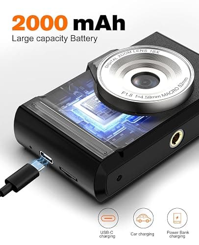 QIVORO Digital Camera 4K 64MP Compact Portable Photo Camera,18X Digital Zoom Autofocus | Anti-Shake,2.8" IPS Screen with 32GB SD Card & OTG Adapter,Vlogging Camera for Kids Teens Beginners Students thumbnail 3