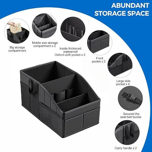 WHHMK Sturdy Leather Car Storage Support Up to 33 LB of Weight, Black | Car Backseat Organizers, Front Seat Organizer, Floor Organizer and Storage Used for SUV Truck Toy Snack Water Bottle Holder thumbnail 6
