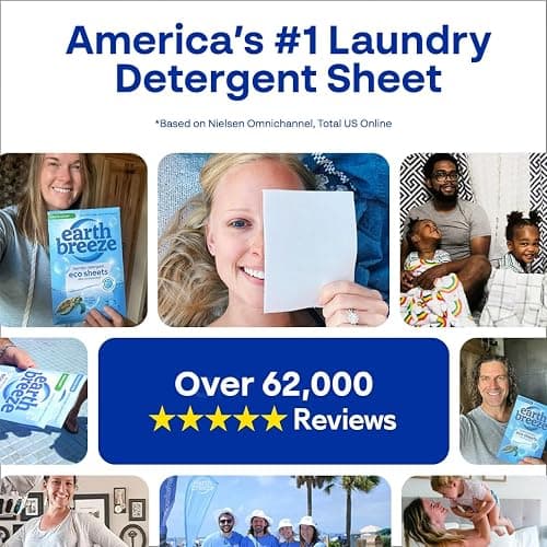 Earth Breeze Laundry Detergent Sheets Fresh Scent - 60 Loads Eco Liquidless Soap - Travel-Friendly for Hot & Cold Cycles, Tackles Tough Stains & Odors - Gentle on Skin, 30 Ct thumbnail 9