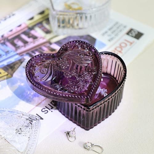 Gaolinci Crystal Glass Heart-Shaped Storage Box Embossed Jewelry Box Candy Box with Lid - Purple thumbnail 6