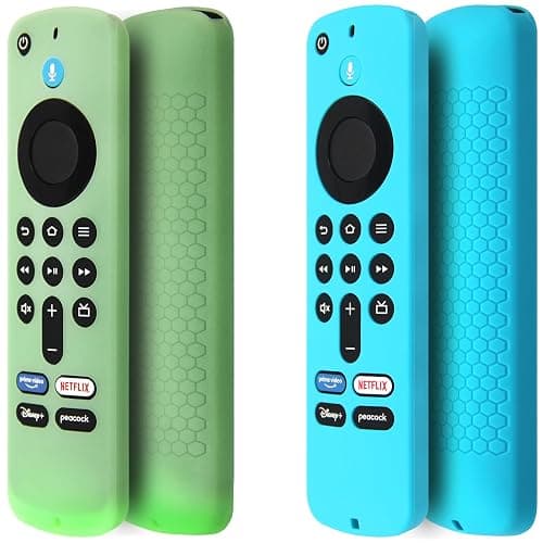 Pinowu Remote Cover Case (2pcs) Compatible with Fire TV Stick 4K HD 2nd (2024 Released) / Pioneer Newest Alexa Voice Remote, Anti Slip Silicone Sleeve with Wrist Strap (Green, Turquoise, Glow) - Image 1