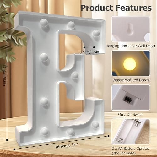 Marquee Letters E, Led Letter Lights, 26 Alphabet Battery Powered LED Light Up Name Sign, Decorative Lighted Standing Letters for Graduation Party Night Light Wedding Birthday Room Bar Wall Decor thumbnail 2