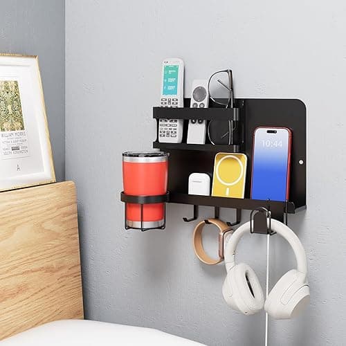 Versatile Bedside Wall Organizer, Floating Bedside Shelves, Wall Mount Essential Accessories for Room Decor, Dorm, Makeup Organizer, Remote Control Holder，Night Stand - Image 1