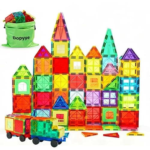 Dopyye Magnetic Building Tiles for Kids, 100 PCS Magnetic Blocks with Storage Bag, Magnet Tiles STEM Educational Stacking Toys Gift for Toddler Ages 3 4 5 6 7 8 9 - Image 1