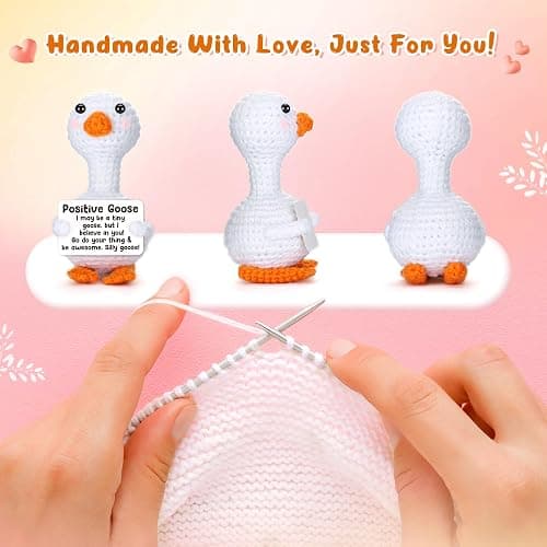 Mini Goose Positive Crochet Animal Gifts, Boss Day Gifts for Women Boss Lady, Birthday Gift for Teen Girl Daughter Friend Halloween Christmas White Elephant Gift Emotional Cheer Up Support Desk Goose thumbnail 3