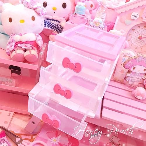 WQURC Lovely Girls Receiving Storage Cabinets Box Room Desktop Makeup Organizer With Three-tier Desk Receiving Drawers N Pink Bowknot (Classical) thumbnail 2