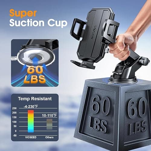 SUUSON 3 in 1 Phone Holders for Your Car, Car Phone Holder Mount [Strongest Suction] 360° Adjustable Cell Phone Holders for Car Phone Stand Car Mount for iPhone, Samsung, Google, More Smartphones thumbnail 3