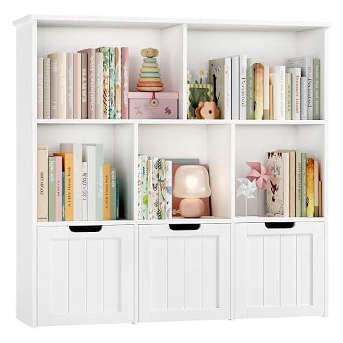 FOTOSOK Toy Storage Organizer with 3 Movable Drawers, Toy Organizer with Hidden Wheels and 5 Open Cubbies, Multifunctional Floor Storage Chest for Playroom, White thumbnail 8