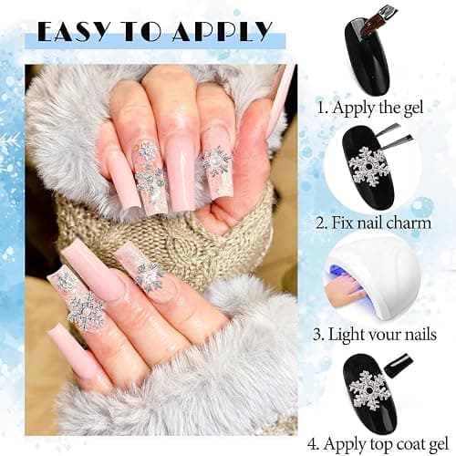 Muorruo 20 Pieces Christmas Nail Charms, Silver Snowflake Nail Rhinestones for Nail Art, Cute Winter Pearl Nail Decorations, Festive Snowflake Bling Nail Charms thumbnail 6
