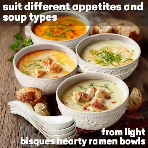Artena Soup Bowls 32 OZ, Cereal Bowls Set of 4, Embossment Ceramic Ramen Bowls, 6.3 Inch White Salad Bowls, Large Dinner Bowls for Pho, Noodle, Pasta, Snacks, Dishwasher Microwave Safe, Damask Floral thumbnail 4