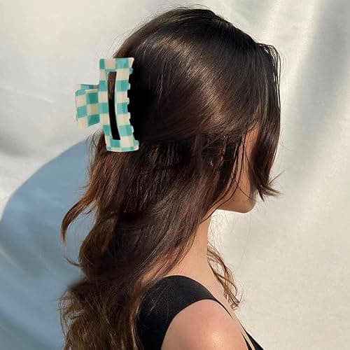6 Pack Checkered Hair Claw Clips, 3.1" Multicolored Square Medium Non-Slip Claw Clips - Strong Hold for Women Girls Long Short Thin Hair thumbnail 6
