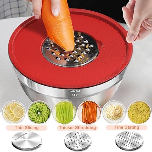 Umite Chef Mixing Bowls with Airtight Lids Set, 8PCS Stainless Steel Nesting Bowls Set, 3 Grater Attachments & Non-Slip Bottoms, Size 5, 4, 3.5, 2, 1.5QT for Baking & Mixing(Colorful) thumbnail 8