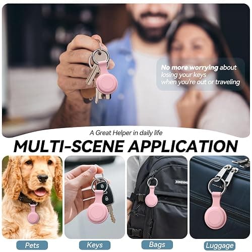 [2 Pack] Joremx Waterproof for Airtag Holder,Soft Silicone Protective case for Apple Air tag with Key Ring,Lightweight and Anti-Scratch,Compatible with AirTag Keychain for Dog,Car Key,Luggage（Pink-2） thumbnail 6