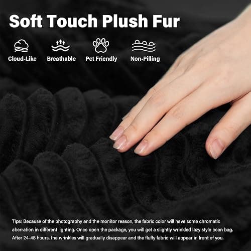 68" Oversized Boneless Chaise Lounge Chair Indoor with Cup Holders,Black | Plush Corduroy Reading Chair Cloud Deep Seat Sleeper Couch with 3 Pillows, Comfy Sofa Bed for Living Room,No Assembly thumbnail 7