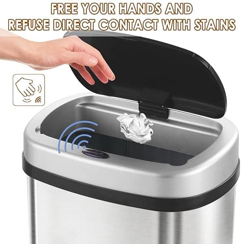display4top Stainless Steel Automatic Touchless Kitchen Bathroom Sensor Bin,Trash Can,Touch Bin (58LRound) thumbnail 5