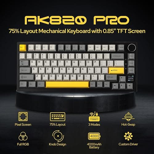 EPOMAKER Ajazz AK820 Pro 75% Wireless Mechanical Keyboard with TFT Smart Display&Knob, Gasket-Mounted Gaming Keyboard, BT/2.4GHz/USB-C Wired (Grey, Gift Switch) thumbnail 2
