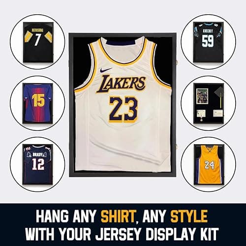 Jersey Wooden Frame Display Case -Shadow Box with 98% UV Protection Acrylic and Hanger for L or XL Baseball Basketball Football Hockey Sport Shirt and Uniform Gifts for Men (Black, 1 Pack) thumbnail 6