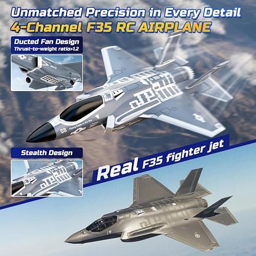 DEERC F35 4 Channel Brushless RC Plane for Adults Remote Control Airplane EDF Fighter Jet,2.4GHz 6-axis Gyro Stabilizer EPP RTF Hobby Glider Aircraft Plane Easy to Fly for Advance Player thumbnail 3