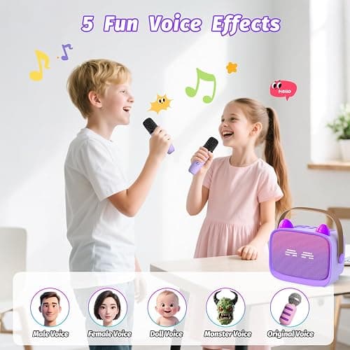Mini Karaoke Machine Toys Gifts,Kids Portable Bluetooth Speaker with 2 Wireless Microphone and LED,Christmas Birthday Gifts for Girls Boys 3 4 5 6 7 8+ Year Old (Purple) thumbnail 5